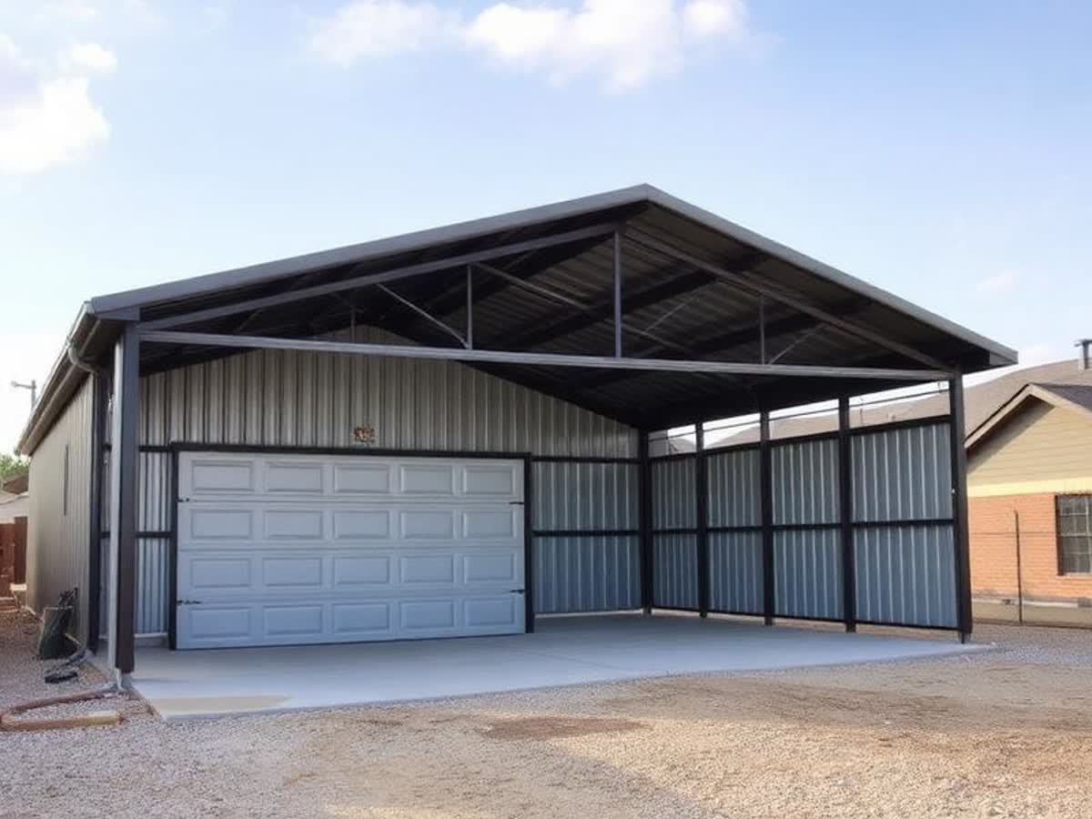 Custom metal garage built by LR Mobile Welding, Austin TX